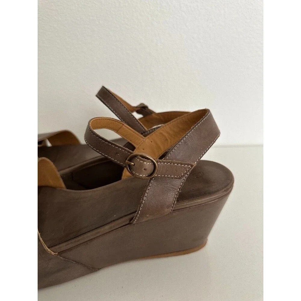 La Canadienne Criss Cross Leather Platform Sandals Gray Beige Women EU 40 US 9.5